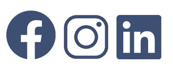 Social media channel icons for facebook, Instagram and Linkedn in navy blue